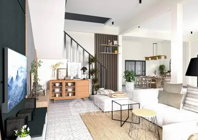 Spacious modern living room with stylish decor and open layout