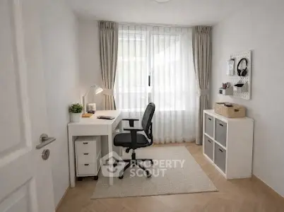 Modern study room with natural light and minimalist decor
