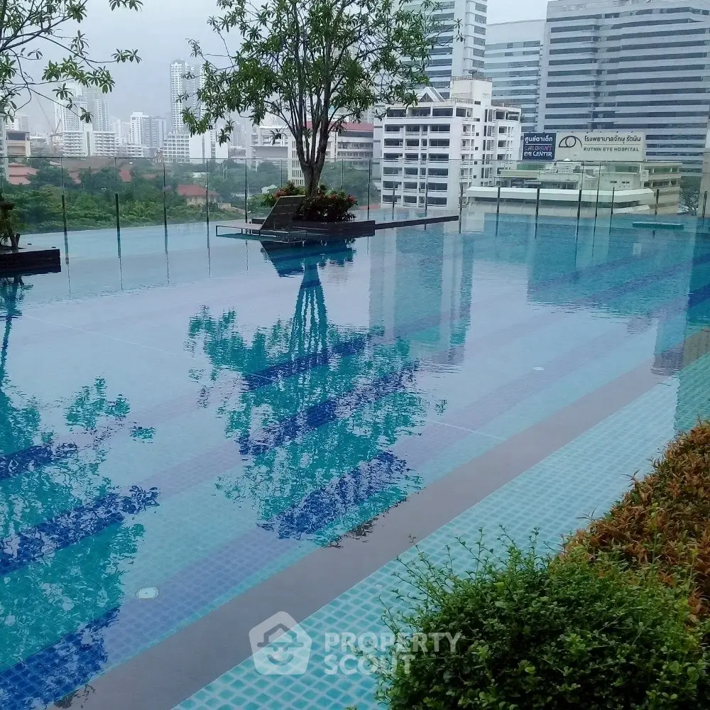Stunning rooftop infinity pool with city skyline view, perfect for luxury urban living.