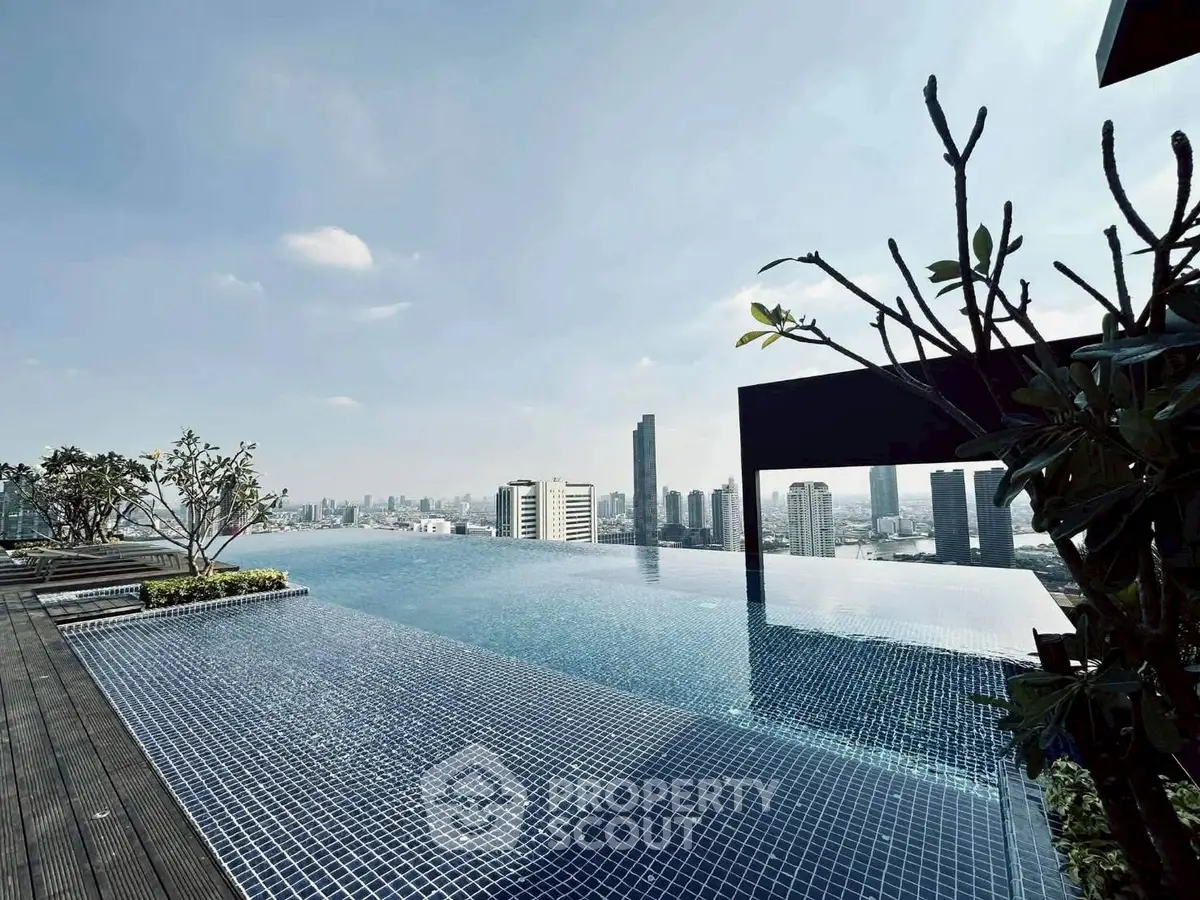 Luxurious rooftop infinity pool with stunning city skyline view