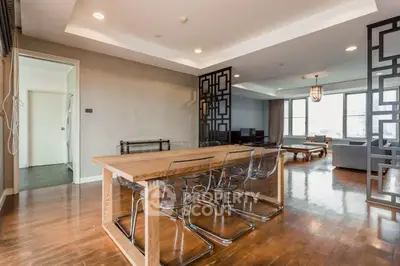 Spacious modern living room with open dining area and stylish decor