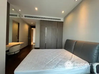 Modern bedroom with sleek design and ample storage space