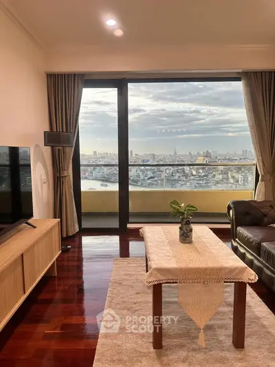 Luxurious living room with stunning city view and elegant decor