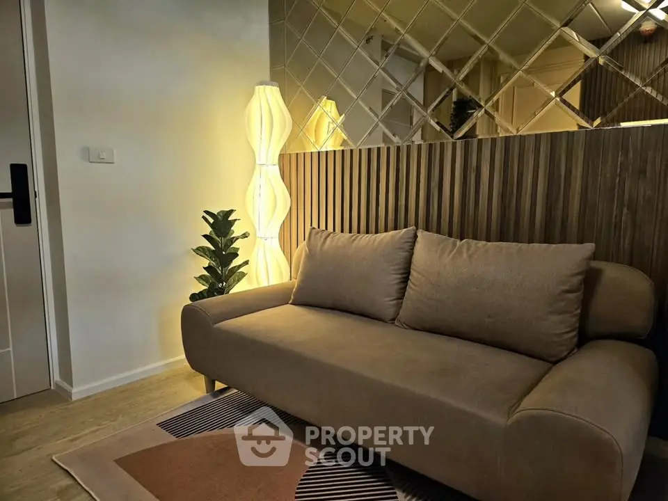 Stylish living room with modern sofa and ambient lighting