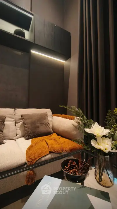 Stylish modern living room with cozy sofa and elegant decor