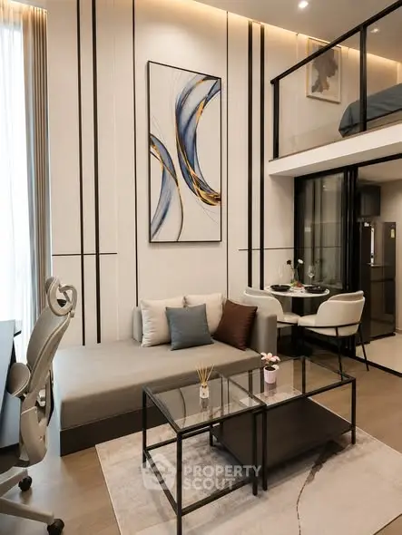 Modern loft apartment with stylish living area and mezzanine bedroom