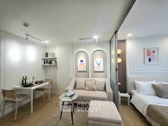 Modern studio apartment with stylish decor and cozy living area