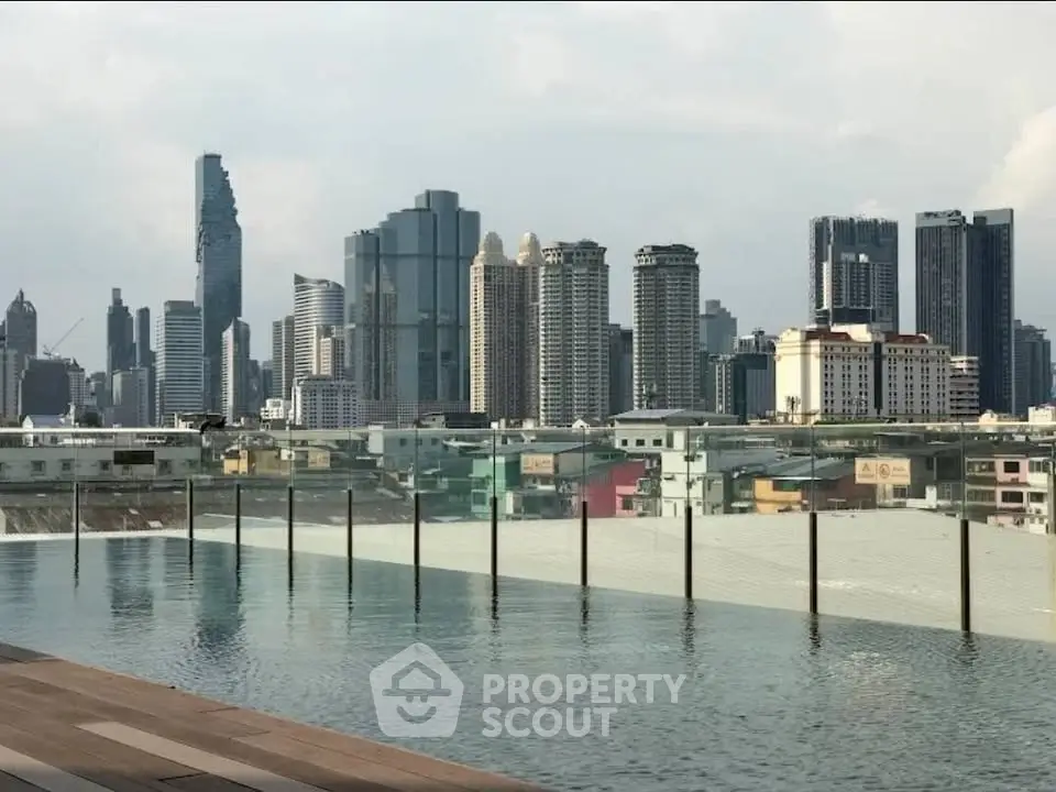 Stunning rooftop pool with breathtaking city skyline view, perfect for luxury urban living.