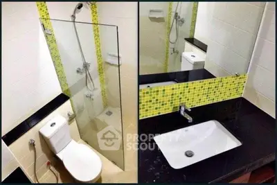 Modern bathroom with glass shower and stylish sink design