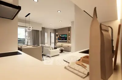 Modern open-layout living room with stylish decor and natural light, perfect for contemporary living.