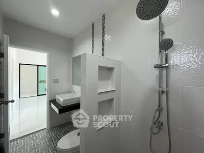 Modern bathroom with sleek shower and stylish tile design