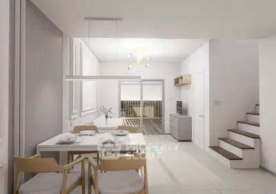 Modern dining area with minimalist design and natural light