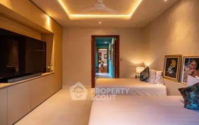 Luxurious bedroom with twin beds and modern decor in a stylish home