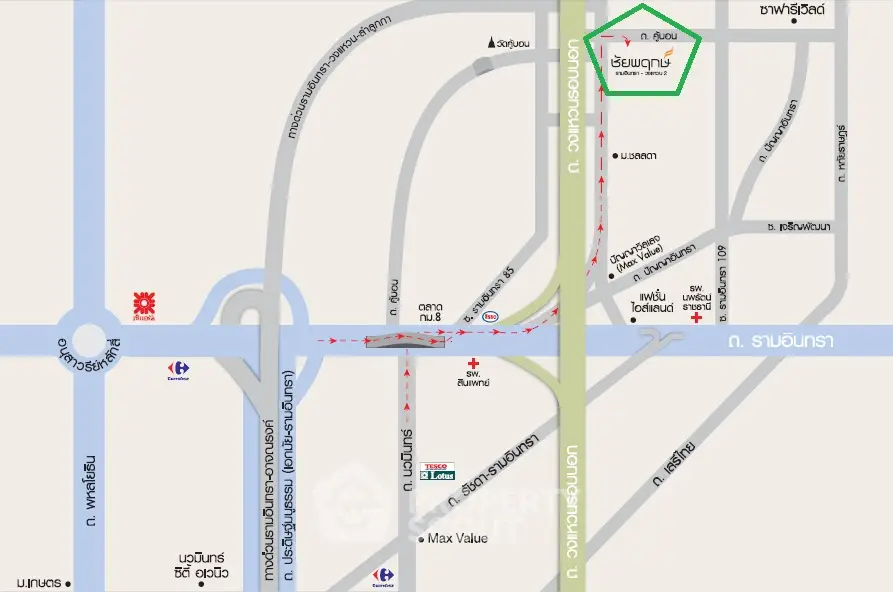 Detailed map showing real estate location with nearby roads and landmarks.