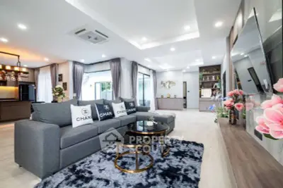 Luxurious modern living room with elegant decor and open layout