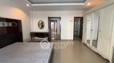Spacious bedroom with elegant wardrobe and modern decor