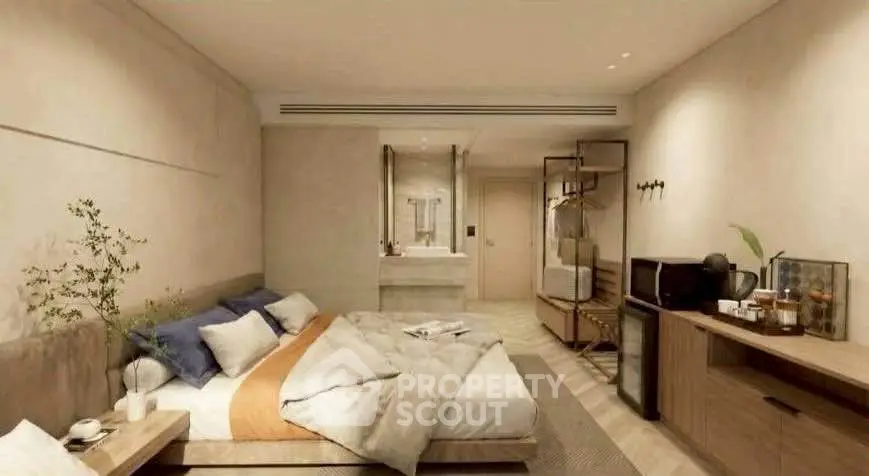 Luxurious bedroom with modern decor and cozy ambiance, featuring elegant furniture and stylish design.