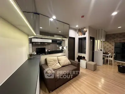 Modern living room with sleek design and cozy ambiance