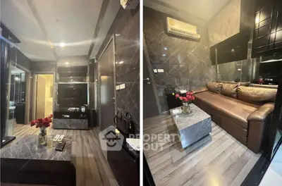 Luxurious living room with marble accents and modern decor