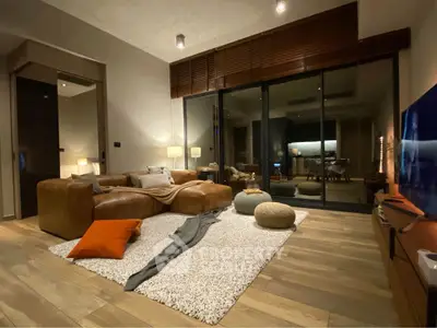Luxurious modern living room with cozy leather seating and stylish decor