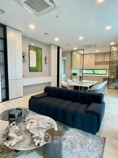 Luxurious modern living room with elegant furniture and open layout design