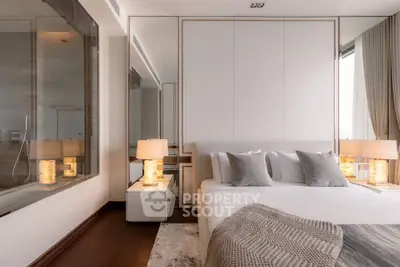 Luxurious modern bedroom with elegant decor and ambient lighting