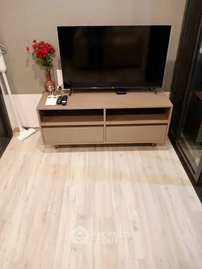 Modern living room with sleek TV stand and stylish decor