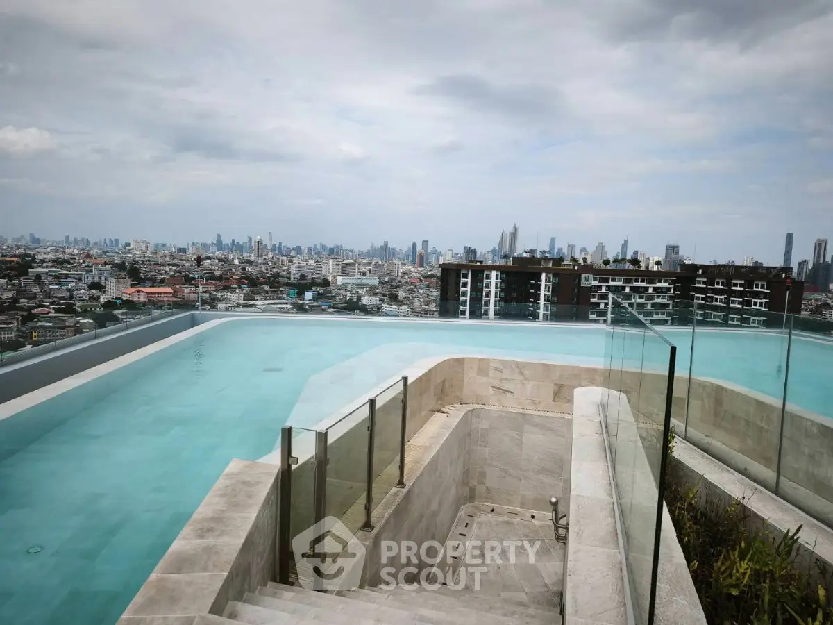 Stunning rooftop infinity pool with panoramic city skyline view, perfect for luxury urban living.