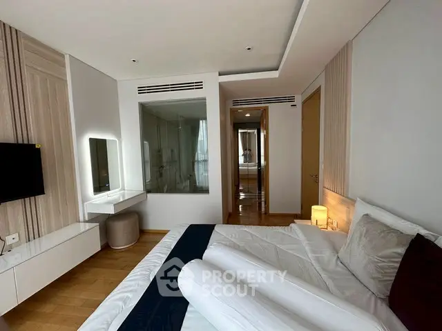 Luxurious bedroom with modern design and elegant lighting