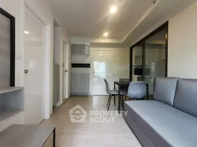 Modern living room with sleek furniture and open layout