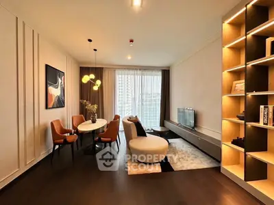 Elegant modern living room with stylish furniture and city view, perfect for urban living.