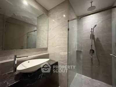 Modern bathroom with sleek design and glass shower enclosure