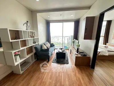 Stylish living room with modern decor and large window view