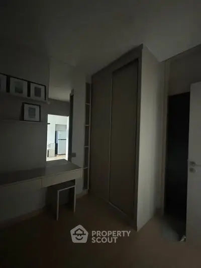 Cozy study nook with built-in desk and storage in modern apartment