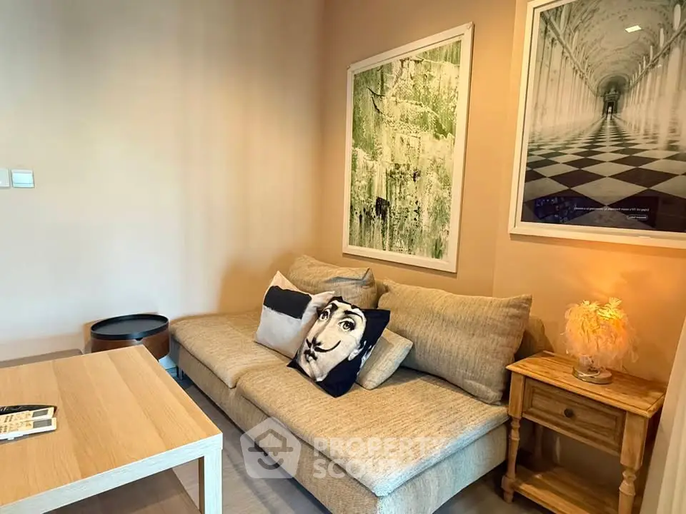 Cozy living room with stylish decor and comfortable sofa