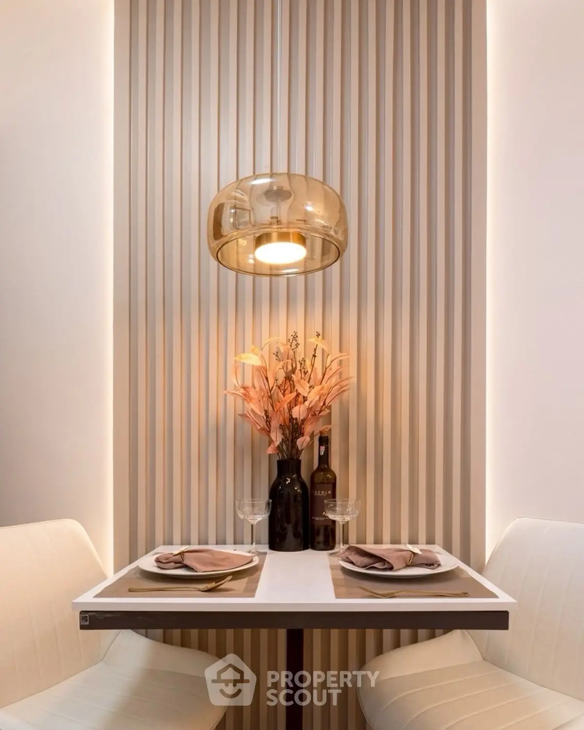 Chic dining nook with modern lighting and elegant decor