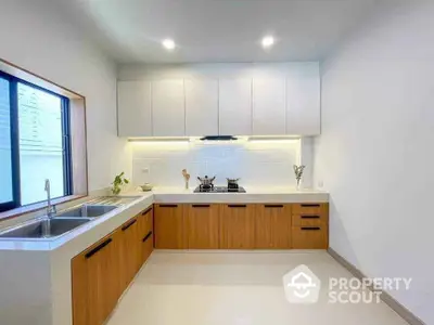 Modern kitchen with sleek cabinetry and ample natural light