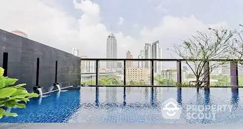 Luxurious rooftop infinity pool with panoramic city skyline view, perfect for relaxation and entertainment in a high-end residence.