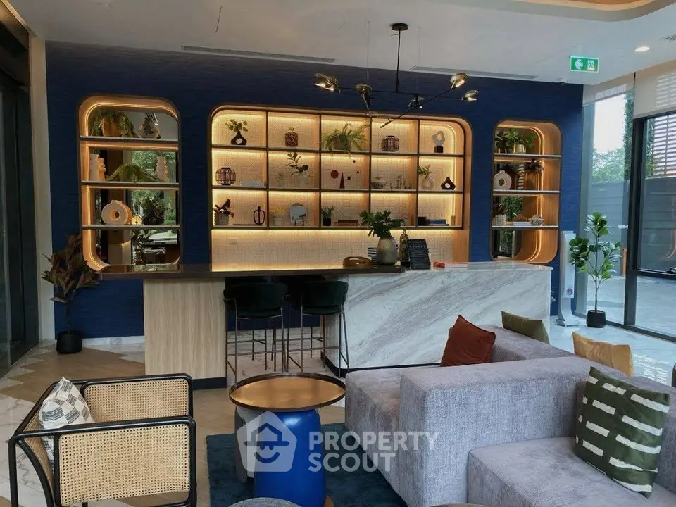 Luxurious modern living room with stylish bar and elegant decor