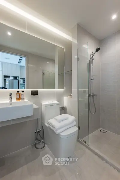 Modern bathroom with sleek design and glass shower enclosure