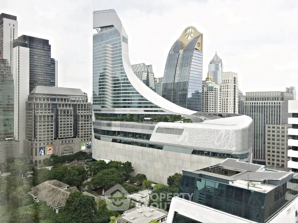 Stunning modern cityscape with iconic architectural buildings and lush greenery, perfect for urban living.