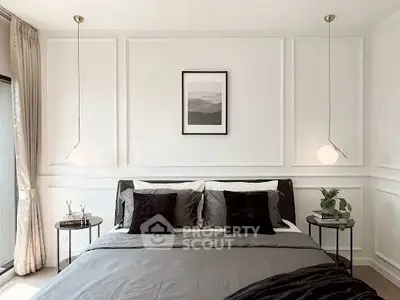 Elegant modern bedroom with stylish decor and cozy ambiance