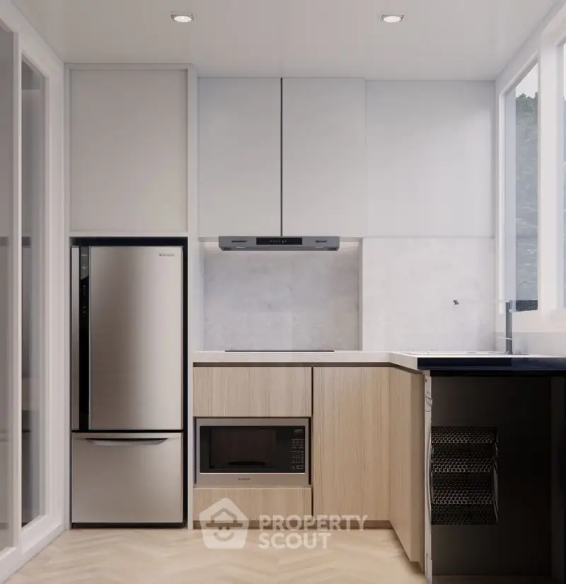 Modern kitchen with sleek appliances and minimalist design