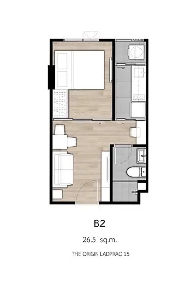 Compact 26.5 sq.m. floor plan of The Origin Ladprao 15 with efficient layout.