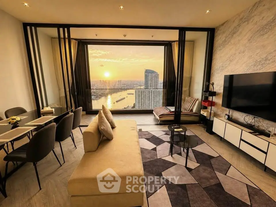 Luxurious living room with stunning river view and modern decor