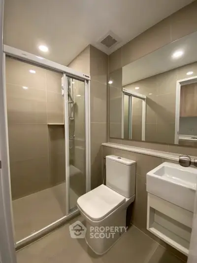 Modern bathroom with sleek design and glass shower enclosure