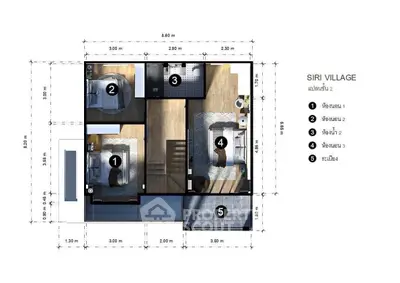 Detailed floor plan of a modern residential unit in Siri Village with labeled rooms and dimensions.