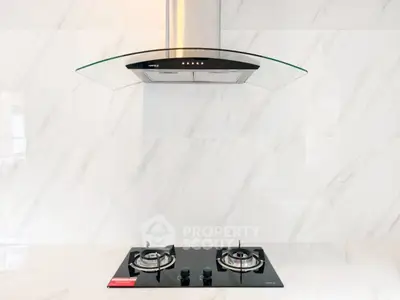 Modern kitchen with sleek gas stove and elegant range hood