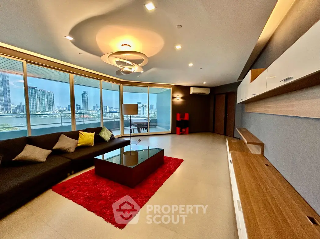 Luxurious living room with stunning city view and modern decor