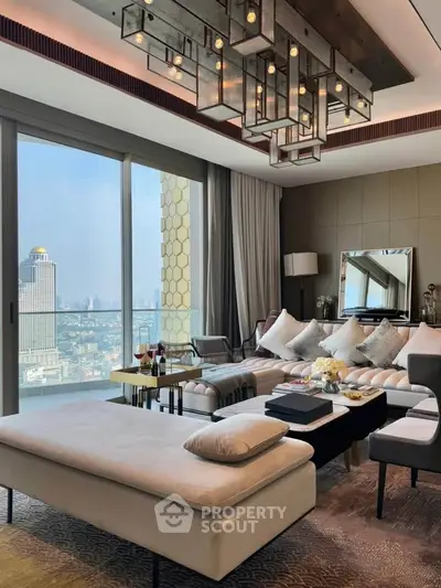 Luxurious living room with stunning city view and modern decor